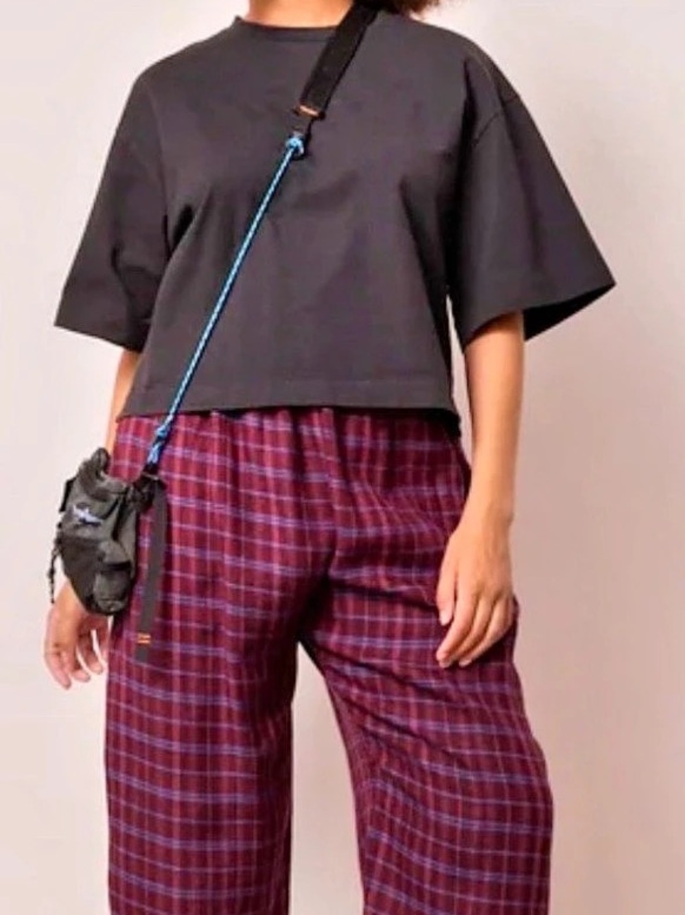 Beyond Nine Mabel Linen Barrel Leg Trousers Burgundy & Blue XS